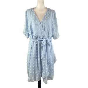 Plushe Dress Plus sz 4XL Light Blue Sheer Swiss Dots Knee A Line Wedding Church